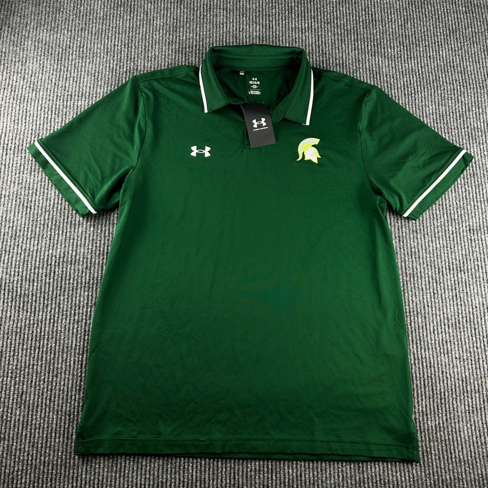 Under Armour Michigan State Spartans Mens Green Team Tipped Polo Shirt 1376904 L